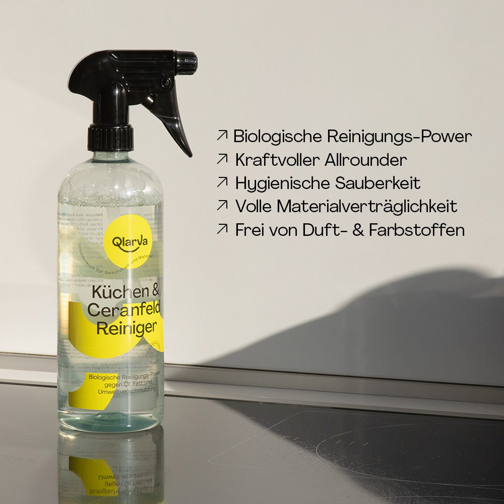 QLARVA Reinigungsbundle: Bad- & Sanitärreiniger, Küchen- & Ceranfeldreiniger, Allzweck- & Bodenreiniger